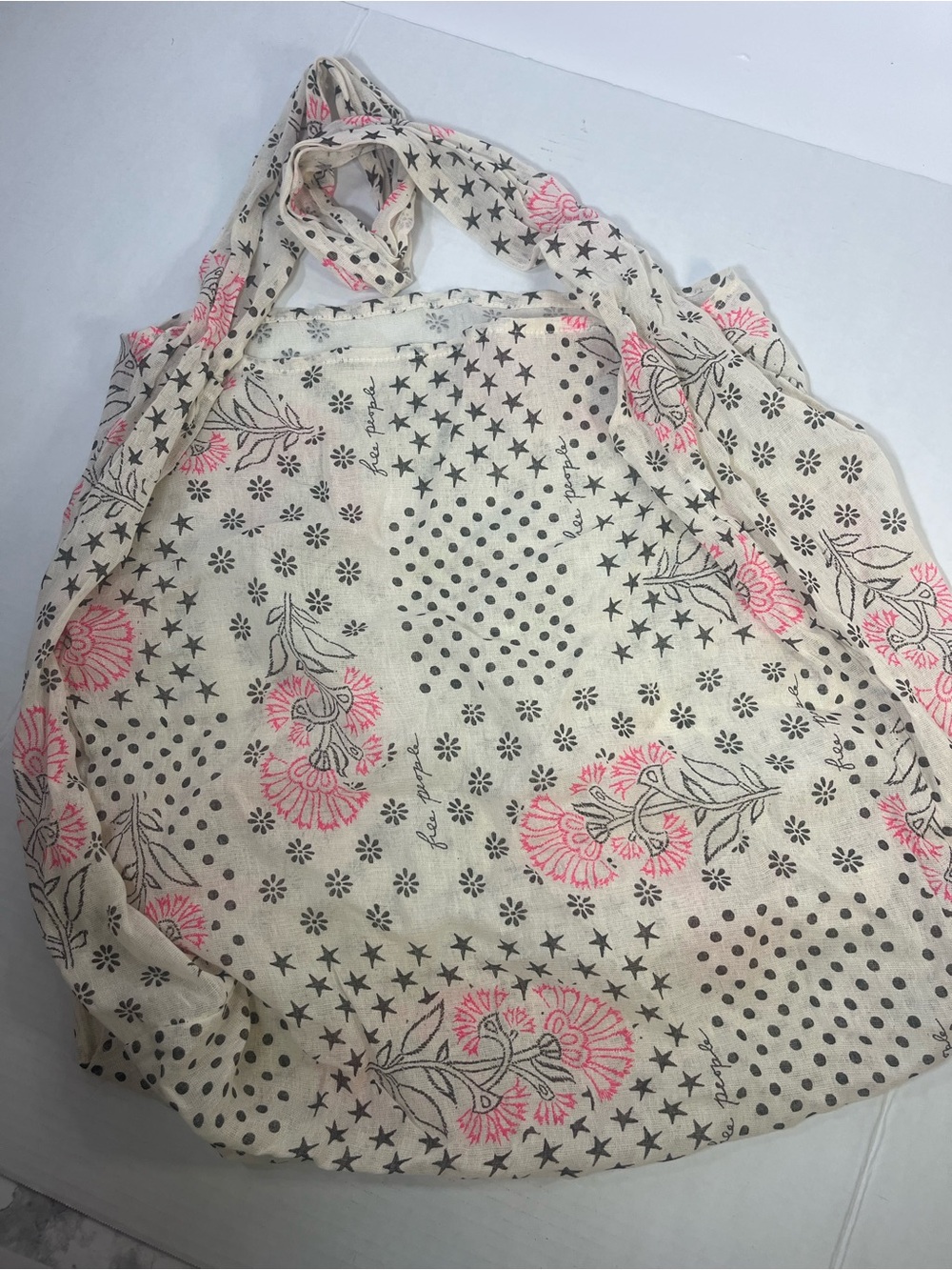 Free People Cream Canvas Tote with Pink Floral Print